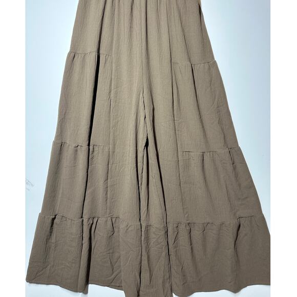 Jumpsuit Brown Flowy Wide-Leg Sleeveless One-Piece Boho Minimalist Style Size L - Picture 5 of 12